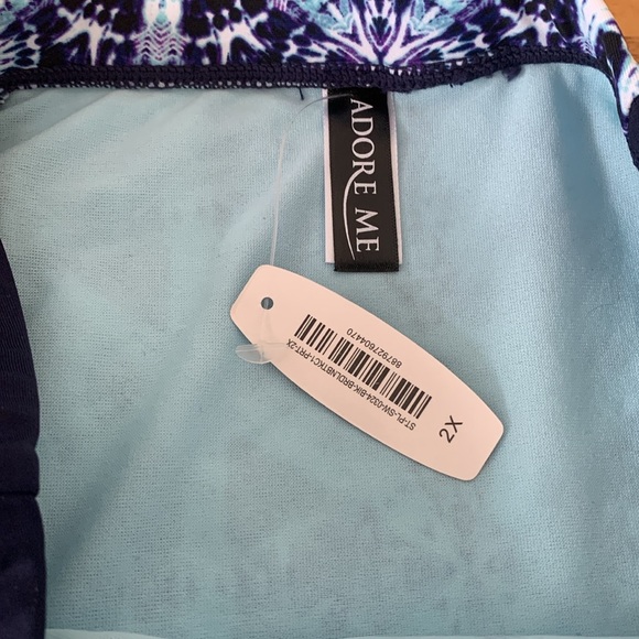 Adore Me Women's 2X Swim Bottom Navy and Aqua Floral Full Coverage NWT Lined - Picture 3 of 6